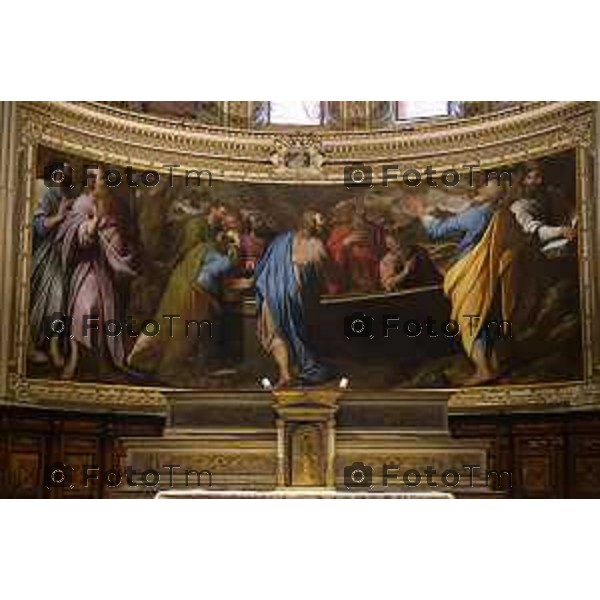 Tiziano Manzoni/LaPresse 16-4- 2025 Italia Cronaca Bergamo Elena Carnevali,Bergamo Restaurato dipinto di Camillo Procaccini nella Basilica di Santa Maria Maggiore.