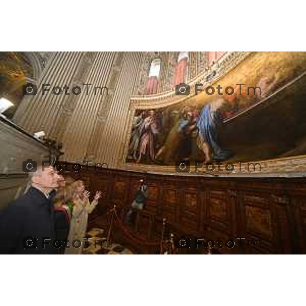 Tiziano Manzoni/LaPresse 16-4- 2025 Italia Cronaca Bergamo Elena Carnevali,Bergamo Restaurato dipinto di Camillo Procaccini nella Basilica di Santa Maria Maggiore.