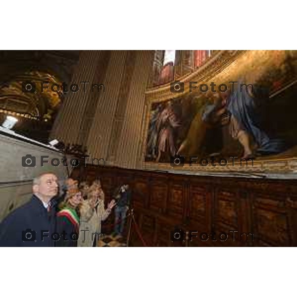 Tiziano Manzoni/LaPresse 16-4- 2025 Italia Cronaca Bergamo Elena Carnevali,Bergamo Restaurato dipinto di Camillo Procaccini nella Basilica di Santa Maria Maggiore.