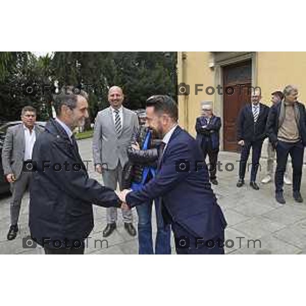 Tiziano Manzoni/LaPresse 17 -4- 2025 Italia Cronaca Bergamo Alzano Lombardo Bg firma. Protocollo di intesa per la realizzazione del nuovo ospedale Attilio Fontana. Paolo Franco