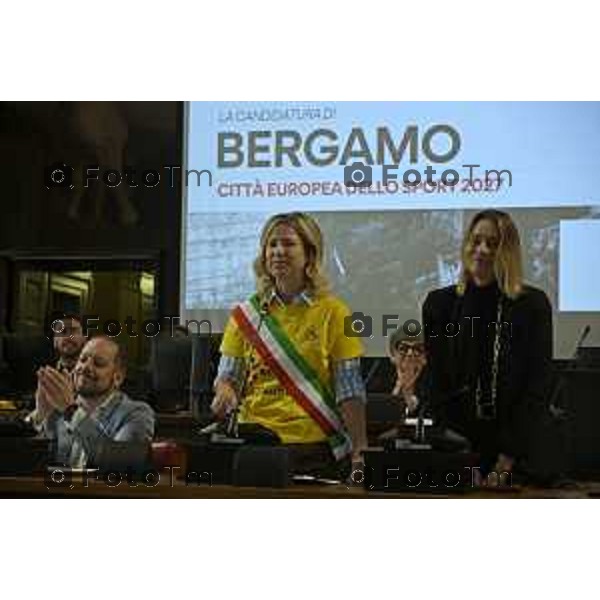 Tiziano Manzoni/LaPresse 12-4- 2025 Italia Cronaca Elena Carnevali,Bergamo Città Europea dello Sport 2027. Difesa della candidatura | Con Assessore Messina e Maurizia Cacciatori.