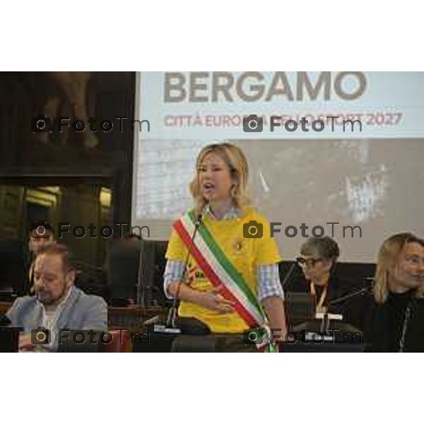 Tiziano Manzoni/LaPresse 12-4- 2025 Italia Cronaca Elena Carnevali,Bergamo Città Europea dello Sport 2027. Difesa della candidatura | Con Assessore Messina e Maurizia Cacciatori.