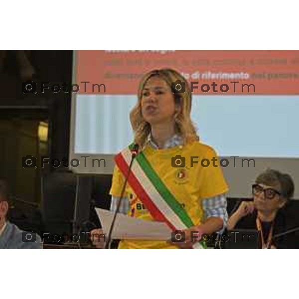 Tiziano Manzoni/LaPresse 12-4- 2025 Italia Cronaca Elena Carnevali,Bergamo Città Europea dello Sport 2027. Difesa della candidatura | Con Assessore Messina e Maurizia Cacciatori.