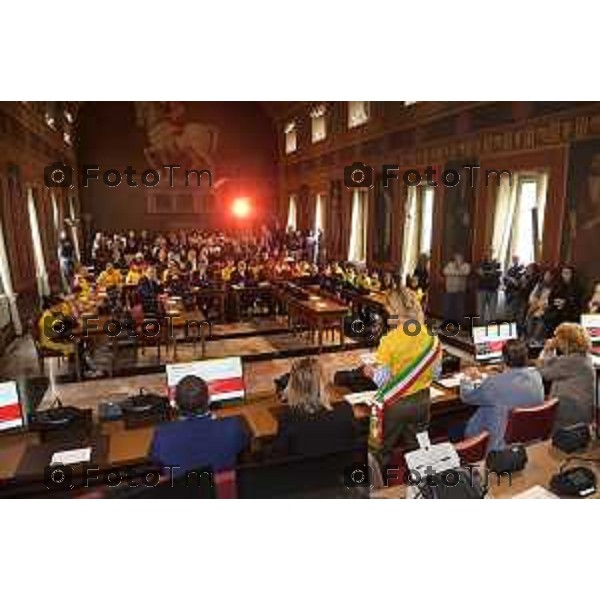 Tiziano Manzoni/LaPresse 12-4- 2025 Italia Cronaca Elena Carnevali,Bergamo Città Europea dello Sport 2027. Difesa della candidatura | Con Assessore Messina e Maurizia Cacciatori.