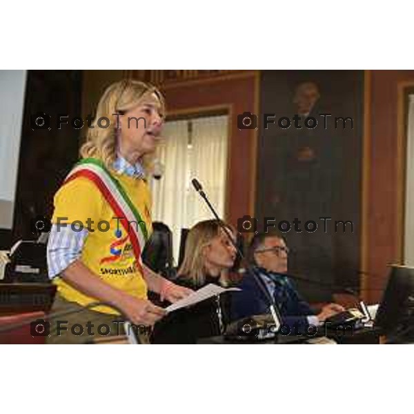 Tiziano Manzoni/LaPresse 12-4- 2025 Italia Cronaca Elena Carnevali,Bergamo Città Europea dello Sport 2027. Difesa della candidatura | Con Assessore Messina e Maurizia Cacciatori.