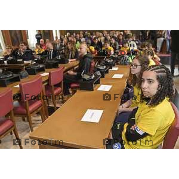 Tiziano Manzoni/LaPresse 12-4- 2025 Italia Cronaca Elena Carnevali,Bergamo Città Europea dello Sport 2027. Difesa della candidatura | Con Assessore Messina e Maurizia Cacciatori.