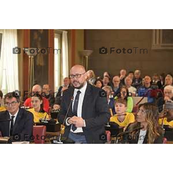 Tiziano Manzoni/LaPresse 12-4- 2025 Italia Cronaca Elena Carnevali,Bergamo Città Europea dello Sport 2027. Difesa della candidatura | Con Assessore Messina e Maurizia Cacciatori.