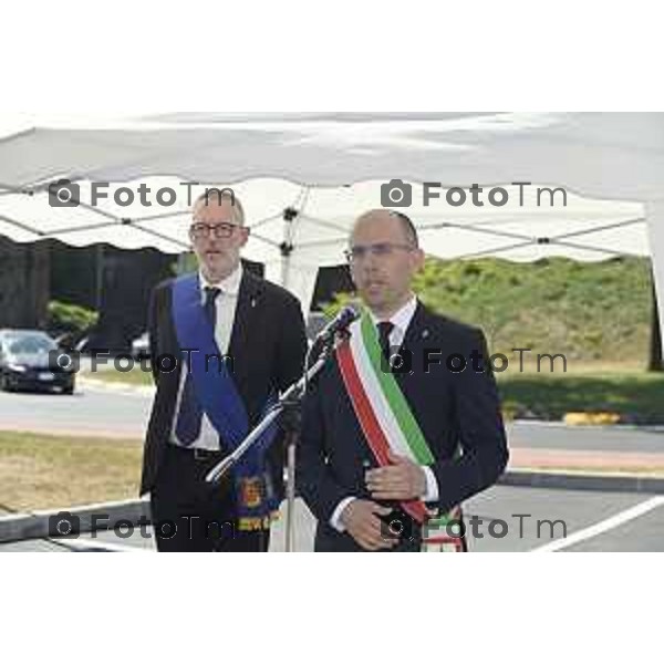 Tiziano Manzoni/LaPresse 28-6- 2025 Italia Cronaca Inaugurazione rotatoria a Ponte San Pietro (SP 342 - ex Briantea)