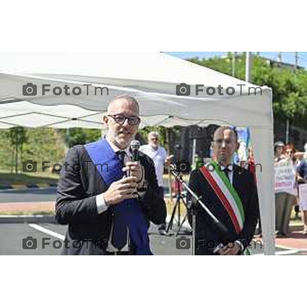 Tiziano Manzoni/LaPresse 28-6- 2025 Italia Cronaca Inaugurazione rotatoria a Ponte San Pietro (SP 342 - ex Briantea)