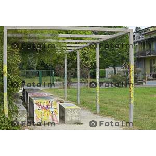 Tiziano Manzoni/LaPresse 5-7- 2025 Italia Cronaca Bergamo parco in via Mascagni dedicato a Rita Levi Montacini degrado