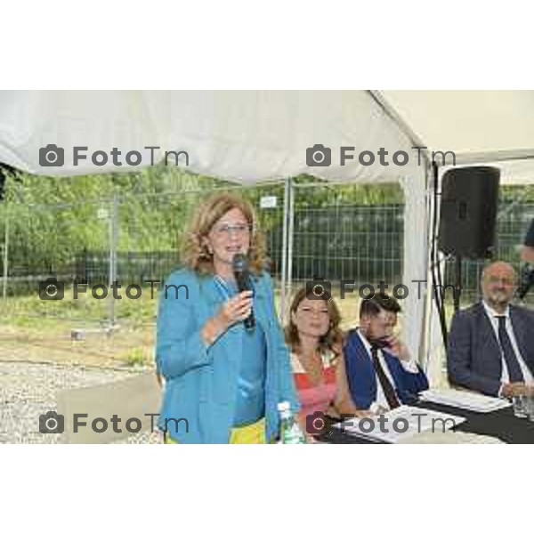 Tiziano Manzoni/LaPresse 10-7- 2025 Italia Cronaca Bergamo area ex caserme,Montelungo posa della prima pietra Colleoni, rigenerazione Bergamo.