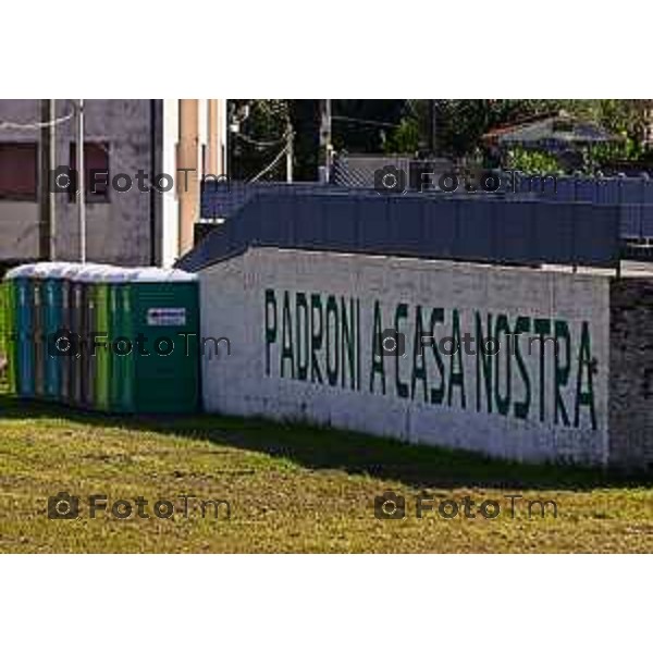Tiziano9Manzoni/LaPresse 17-5- 2025 Italia Cronaca Bergamo Pontida preparativi sacro prato leghista per il raduno