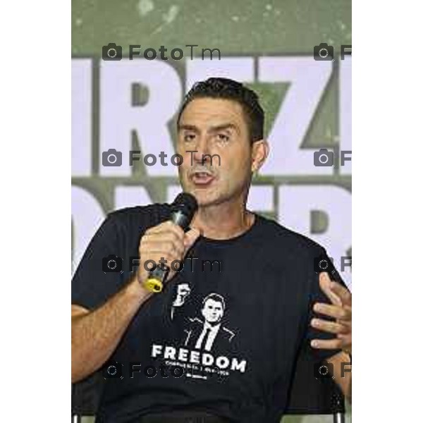 Tiziano Manzoni/LaPresse 20-9- 2025 Italia Cronaca Bergamo Pontida BG raduno leghista sul pratone Giovani Padani Intervento di Vanncci