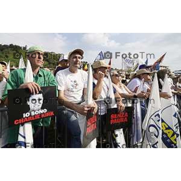 Tiziano Manzoni/LaPresse 21-09- 2025 Italia Cronaca Pontida Bergamo raduno Leghista sul prato del paese Lombardo Matteo Salvini 2025