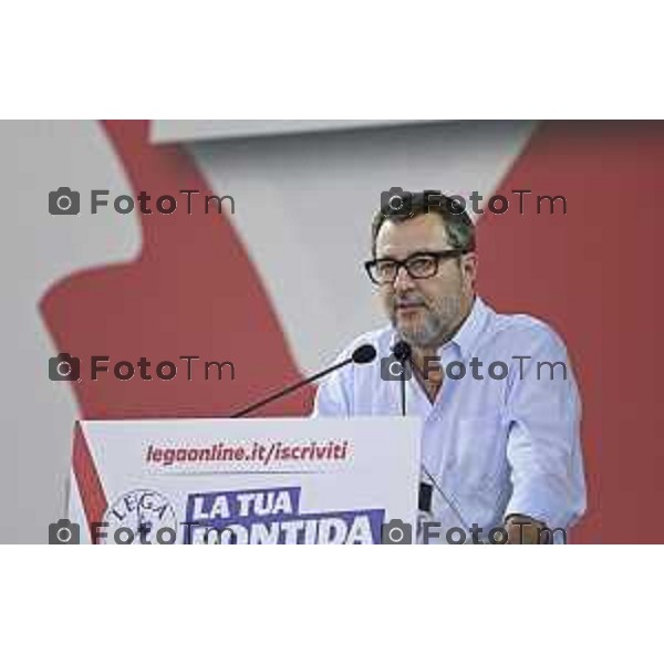 Tiziano Manzoni/LaPresse 21-09- 2025 Italia Cronaca Pontida Bergamo raduno Leghista sul prato del paese Lombardo Matteo Salvini 2025