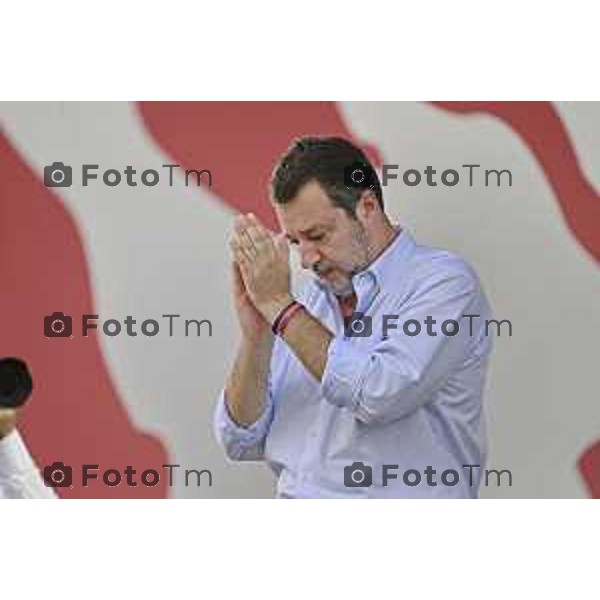Tiziano Manzoni/LaPresse 21-09- 2025 Italia Cronaca Pontida Bergamo raduno Leghista sul prato del paese Lombardo Matteo Salvini 2025