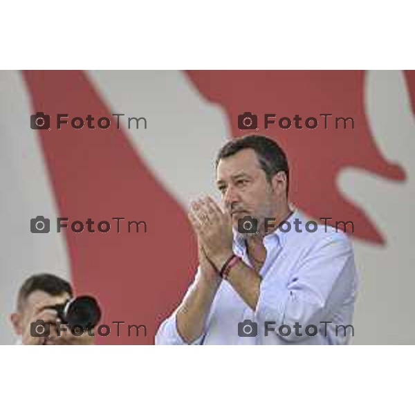 Tiziano Manzoni/LaPresse 21-09- 2025 Italia Cronaca Pontida Bergamo raduno Leghista sul prato del paese Lombardo Matteo Salvini 2025