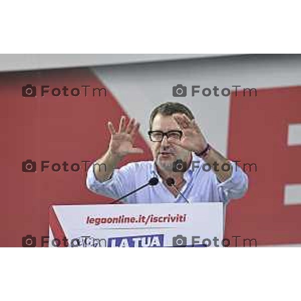 Tiziano Manzoni/LaPresse 21-09- 2025 Italia Cronaca Pontida Bergamo raduno Leghista sul prato del paese Lombardo Matteo Salvini 2025