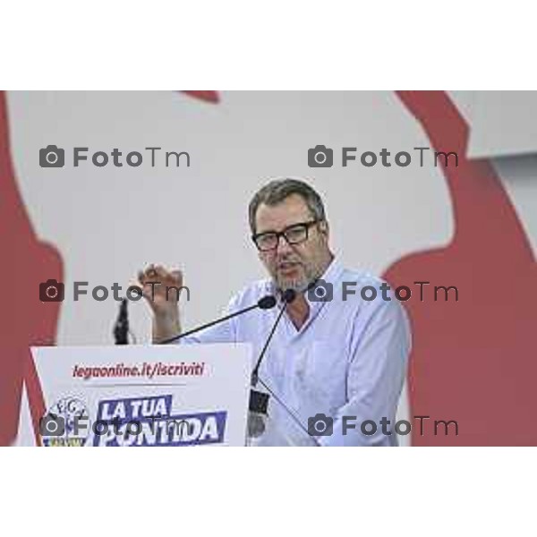 Tiziano Manzoni/LaPresse 21-09- 2025 Italia Cronaca Pontida Bergamo raduno Leghista sul prato del paese Lombardo Matteo Salvini 2025