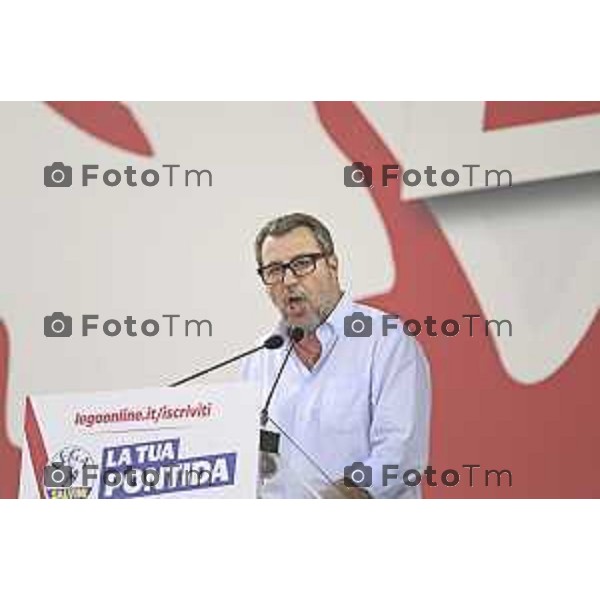 Tiziano Manzoni/LaPresse 21-09- 2025 Italia Cronaca Pontida Bergamo raduno Leghista sul prato del paese Lombardo Matteo Salvini 2025