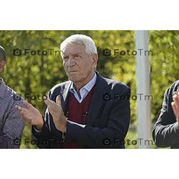 Tiziano Manzoni/LaPresse1-10- 2025 Italia Cronaca Albano Sant\'Alessandro (Bergamo), inaugurazione area di laminazione sul torrente Zerra, Attilio Fontana e l\'assessore Territorio e Sistemi verdi Gianluca Comazzi primo lotto. Sancinelli Montello e Fontana