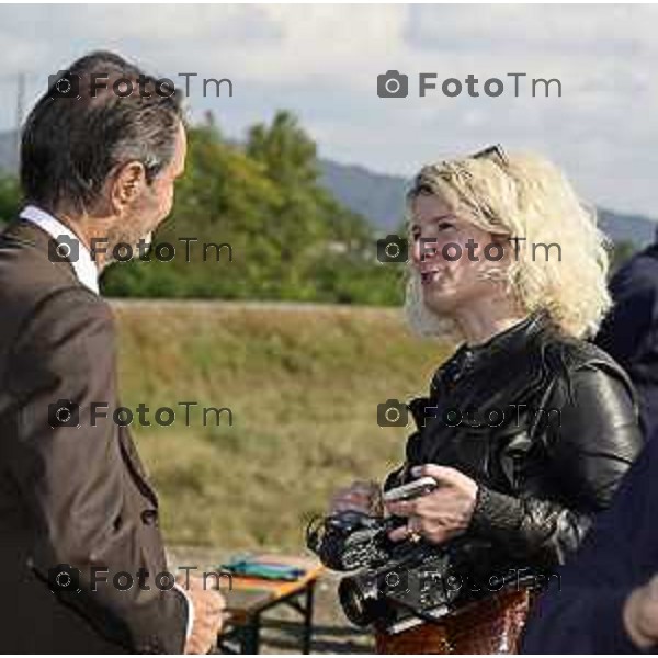 Tiziano Manzoni/LaPresse1-10- 2025 Italia Cronaca Albano Sant\'Alessandro (Bergamo), inaugurazione area di laminazione sul torrente Zerra, Attilio Fontana e l\'assessore Territorio e Sistemi verdi Gianluca Comazzi primo lotto. Armeli Fontana