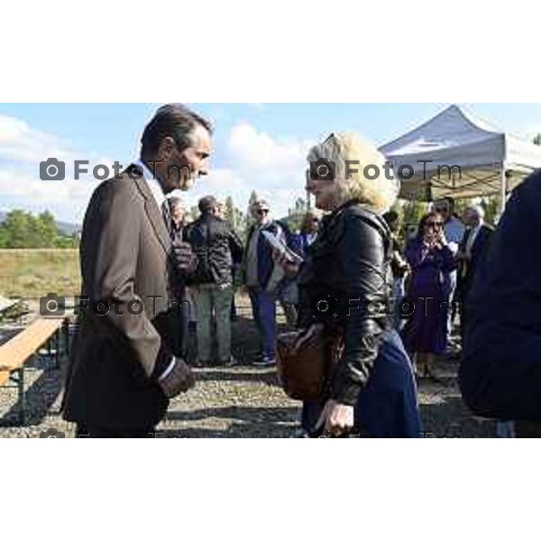 Tiziano Manzoni/LaPresse1-10- 2025 Italia Cronaca Albano Sant\'Alessandro (Bergamo), inaugurazione area di laminazione sul torrente Zerra, Attilio Fontana e l\'assessore Territorio e Sistemi verdi Gianluca Comazzi primo lotto. Armeli Fontana