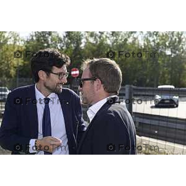 Tiziano Manzoni/LaPresse1-10- 2025 Italia Cronaca Albano Sant\'Alessandro (Bergamo), inaugurazione area di laminazione sul torrente Zerra, Attilio Fontana e l\'assessore Territorio e Sistemi verdi Gianluca Comazzi primo lotto. Lobati Jhonatan e Casati