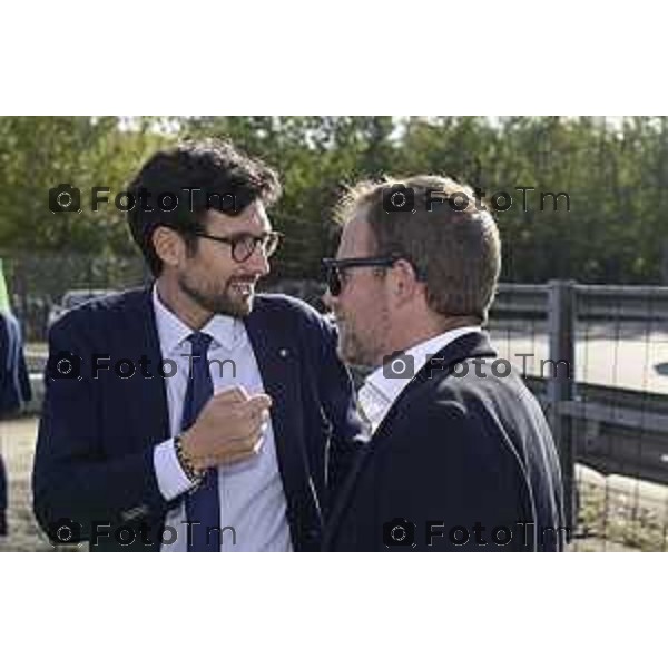 Tiziano Manzoni/LaPresse1-10- 2025 Italia Cronaca Albano Sant\'Alessandro (Bergamo), inaugurazione area di laminazione sul torrente Zerra, Attilio Fontana e l\'assessore Territorio e Sistemi verdi Gianluca Comazzi primo lotto. Lobati Jhonatan e Casati