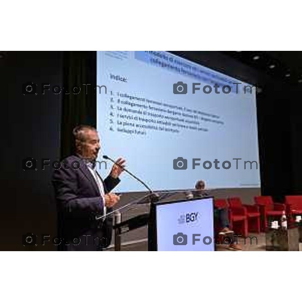 Tiziano Manzoni/LaPresse 16-10- 2025 Italia Cronaca Bergamo convegno un modello di esercizio per il collegamento ferroviario con l\'aeroporto bergamasco Gianni Scarfone Amm Sacbo