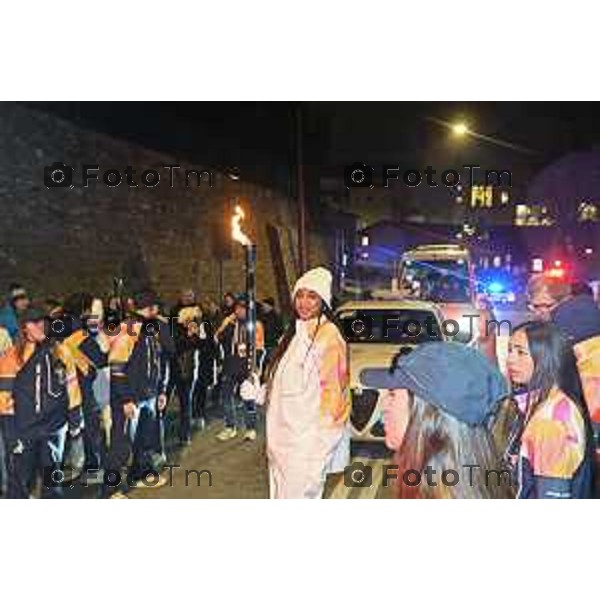 Tiziano Manzoni/LaPresse 02-02- 2026 Italia Cronaca Bergamo arrivo in città della fiamma Olimpica con passaggi in piazza vecchia, e accensione del braciere in Largo Belotti