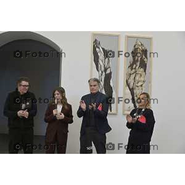 Tiziano Manzoni/LaPresse 12-02- 2026 Italia Cronaca Bergamo Bergamo inaugurazione della mostra Interscape L\'anteprima stampa GAMeC nelle foto la prsentazione Ettore Favini. Vicedirettore Politecnico delle Arti Daniela Giordano Direttrice Politecnico delle Arti Sergio Gandi vicesindaco ass cultura BG Simona Bonaldi Presidente consiglio direttivo GAMeC