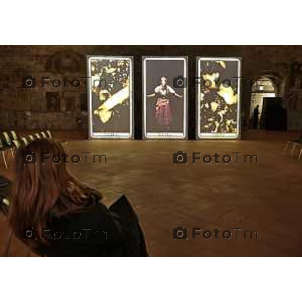 Bergamo I TAROCCHI DI DE ANDRÉ Accademia Carrara l\'accensione dell\'installazione video a cura di Studio Azzurro e un\'anticipazione della mostra Tarocchi. 19 Febbraio 2026 Italia foto Tiziano Manzoni Lapresse