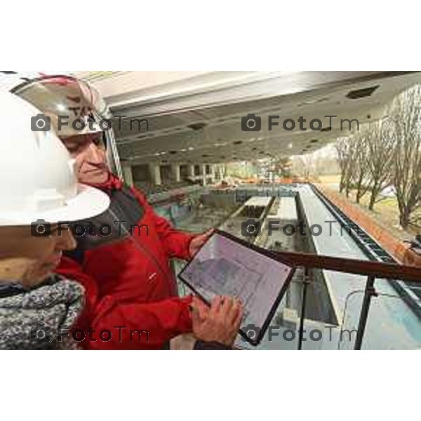 Bergamo visita cantiere Piscine Italcementi con Assessore Valesini, 28 Febbraio 2026 Bergamo Italia foto Tiziano Manzoni Lapresse