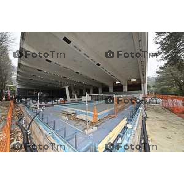 Bergamo visita cantiere Piscine Italcementi con Assessore Valesini, 28 Febbraio 2026 Bergamo Italia foto Tiziano Manzoni Lapresse