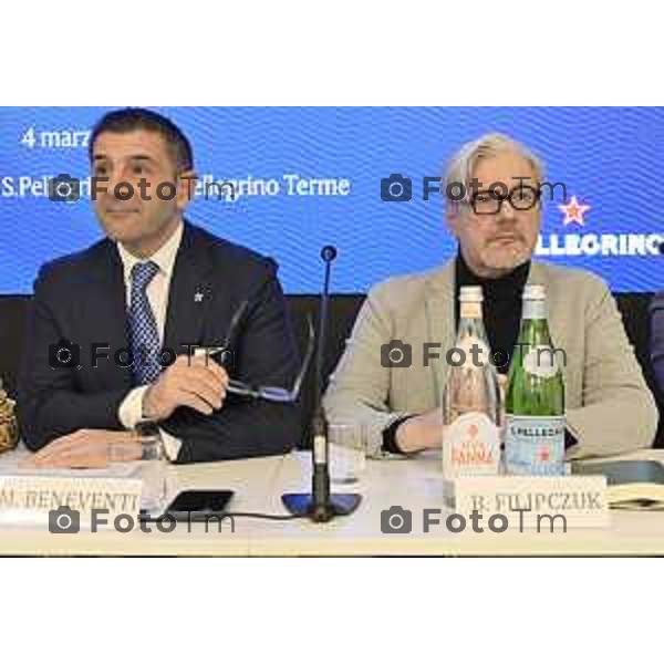 Insieme per il territorio. Stabilimento di S.Pellegrino a San Pellegrino Terme. illustrati i progetti sviluppati e pensati per il territorio, a partire da Casa Paradiso ne parla Michel Beneventi Ad dell\'azienda al suo fianco Bogumil Filipczuk – Istruttore Direttivo Tecnico presso l\'Ufficio Tecnico 4 Marzo 2026 Bergamo Italia foto Tiziano Manzoni Lapresse