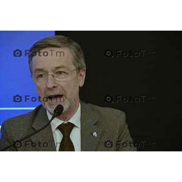 Insieme per il territorio. Stabilimento di S.Pellegrino a San Pellegrino Terme. illustrati i progetti sviluppati e pensati per il territorio, a partire da Casa Paradiso ne parla Michel Beneventi Ad dell\'azienda Francesco Bertocchi Uniacque BG 4 Marzo 2026 Bergamo Italia foto Tiziano Manzoni Lapresse