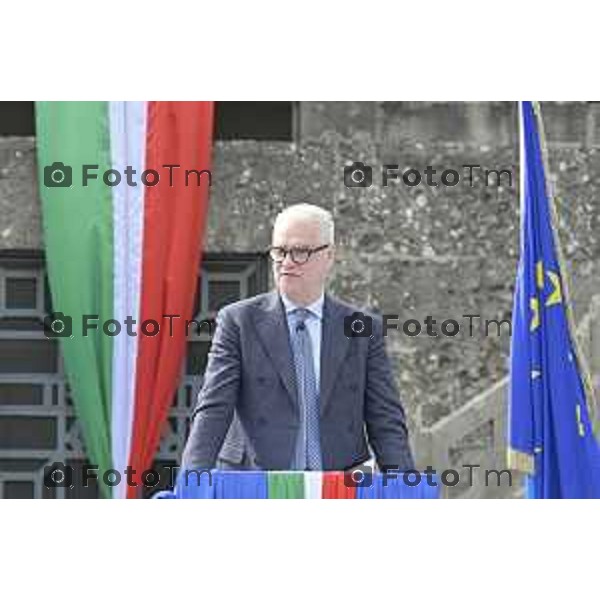 Bergamo Giornata nazionale in memoria delle vittime dell\'epidemia di Covid 19 Elena Carnevali; Presidente Provincia di Bergamo, Gianfranco Gafforelli; Presidente Ordine dei Medici Chirurghi e degli Odontoiatri della Provincia di Bergamo, Guido Marinoni; Assessore al Welfare Regione Lombardia, Guido Bertolaso; Ministro per la Pubblica Amministrazione, Sen. Paolo Zangrillo 18 Marzo 2026 Bergamo Italia foto Tiziano Manzoni Lapresse