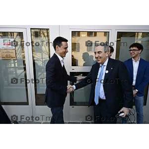Maurizio Gasparri, presidente dei senatori di Forza Italia a Bergamo per referendum giustizia. Gasparri Benigni 19 Marzo 2026 Bergamo Italia foto Tiziano Manzoni Lapresse