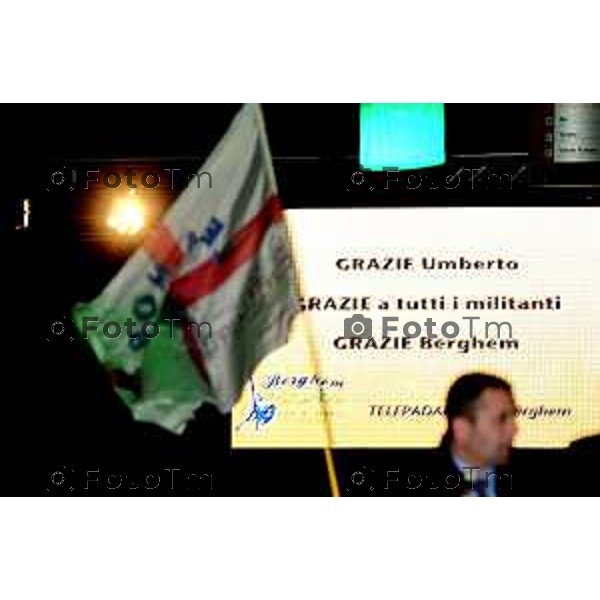 Bergamo palazzo della fiera 25 anni di lega nord festeggiamento nella foto ringraziamento al popolo leghista bergamasco foto Tiziano Manzoni/Fotogramma Bergamo
