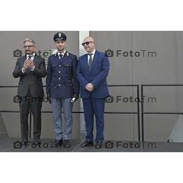 Bergamo festa della polizia con il questore Vincenzo Nicolì, e il prefetto Luca Rotondi e gli encomi agli agenti. Agente Scelto della Polizia di Stato Filippo MILAZZO 10 Aprile o 2026 Bergamo Italia foto Tiziano Manzoni Lapresse