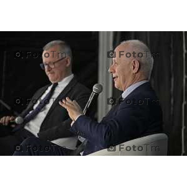 Bergamo Apertura fiera dei Librai e presnetazione libro Luciano Fontana corriere della sera Cesare Zapperi Daniele Rocchetti 18 Aprile 2026 Bergamo Italia Foto Tiziano Manzoni Lapresse