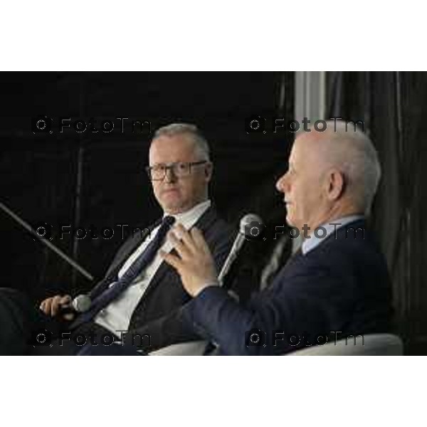 Bergamo Apertura fiera dei Librai e presnetazione libro Luciano Fontana corriere della sera Cesare Zapperi Daniele Rocchetti 18 Aprile 2026 Bergamo Italia Foto Tiziano Manzoni Lapresse