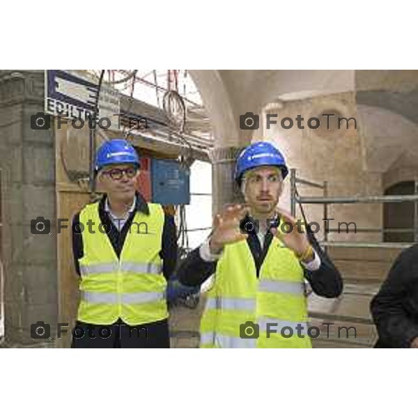 Bergamo sopralluogo all’ex principe di Napoli, via Pignolo l’avanzamento dei lavori, l’assessore alla Rigenerazione urbana Francesco Valesini, Luigi e Pietro Ferrara per Rinascimento Holding, Pia Locatelli, presidente della Fondazione A. J. Zaninoni, Leonardo Angelini, direttore dei lavori con Ferretti Casa. Nicola Ricciardi 4 maggio 2026 cronaca Bergamo Italia Foto Tiziano Manzoni Lapresse