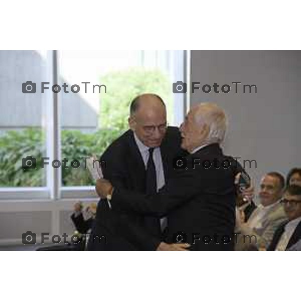 Bergamo presentazione del libro “Brembo - La velocità dei freni, storia di un’impresa dall’Italia al mondo” di Paolo Bricco con Enrico Letta e Francesco Giaazzi 29 maggio 2026 cronaca Bergamo Italia Foto Tiziano Manzoni Lapresse
