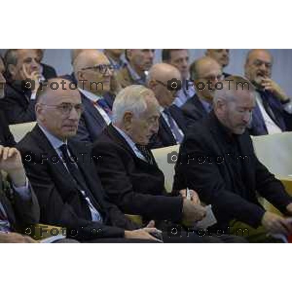Bergamo presentazione del libro “Brembo - La velocità dei freni, storia di un’impresa dall’Italia al mondo” di Paolo Bricco con Enrico Letta e Francesco Giaazzi 29 maggio 2026 cronaca Bergamo Italia Foto Tiziano Manzoni Lapresse