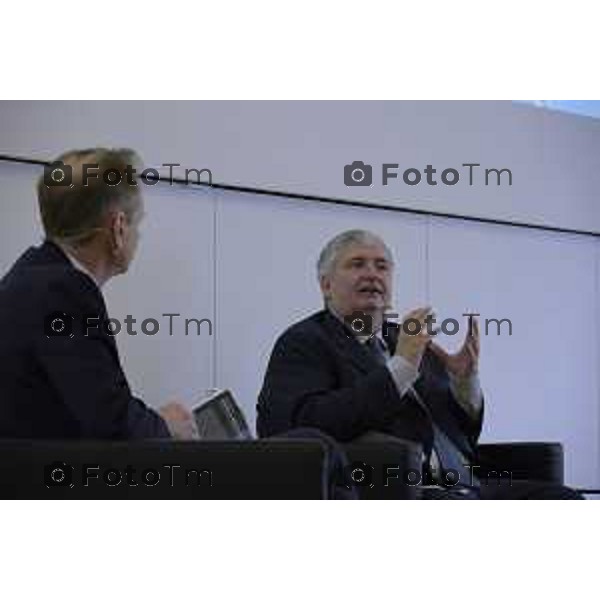Bergamo presentazione del libro “Brembo - La velocità dei freni, storia di un’impresa dall’Italia al mondo” di Paolo Bricco con Enrico Letta e Francesco Giaazzi 29 maggio 2026 cronaca Bergamo Italia Foto Tiziano Manzoni Lapresse