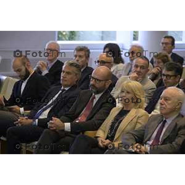 Bergamo presentazione del libro “Brembo - La velocità dei freni, storia di un’impresa dall’Italia al mondo” di Paolo Bricco con Enrico Letta e Francesco Giaazzi 29 maggio 2026 cronaca Bergamo Italia Foto Tiziano Manzoni Lapresse