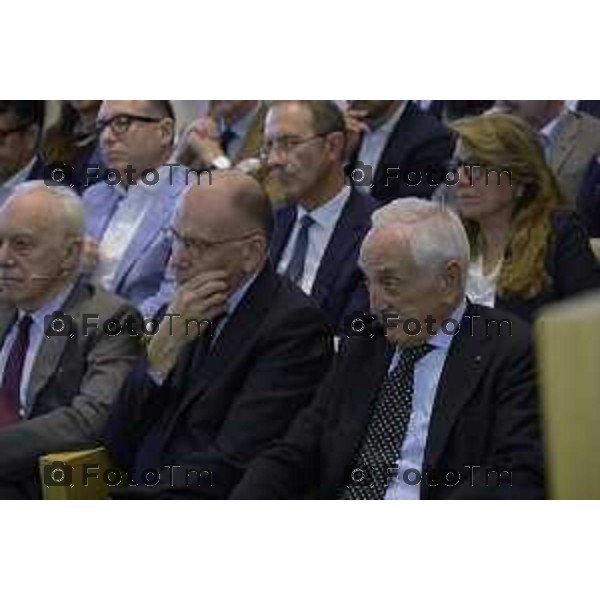 Bergamo presentazione del libro “Brembo - La velocità dei freni, storia di un’impresa dall’Italia al mondo” di Paolo Bricco con Enrico Letta e Francesco Giaazzi 29 maggio 2026 cronaca Bergamo Italia Foto Tiziano Manzoni Lapresse