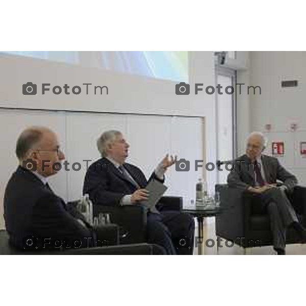 Bergamo presentazione del libro “Brembo - La velocità dei freni, storia di un’impresa dall’Italia al mondo” di Paolo Bricco con Enrico Letta e Francesco Giaazzi 29 maggio 2026 cronaca Bergamo Italia Foto Tiziano Manzoni Lapresse